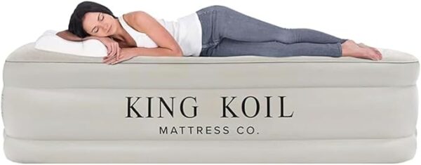 King Koil Plush Pillow Top Twin Air Mattress with Built-in High-Speed Pump for Camping