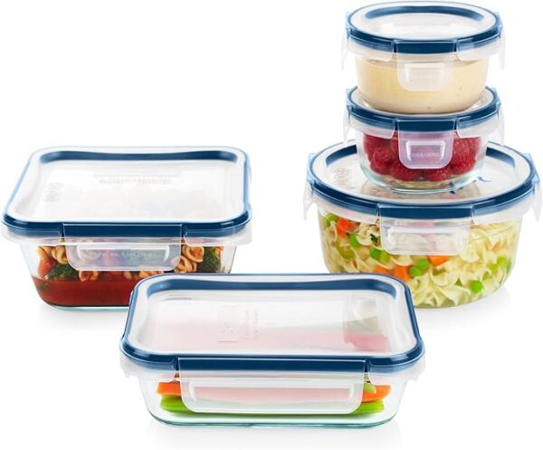 Pyrex Freshlock 5-Pack Mixed Sized Airtight Glass Food Storage Container Set with Microban