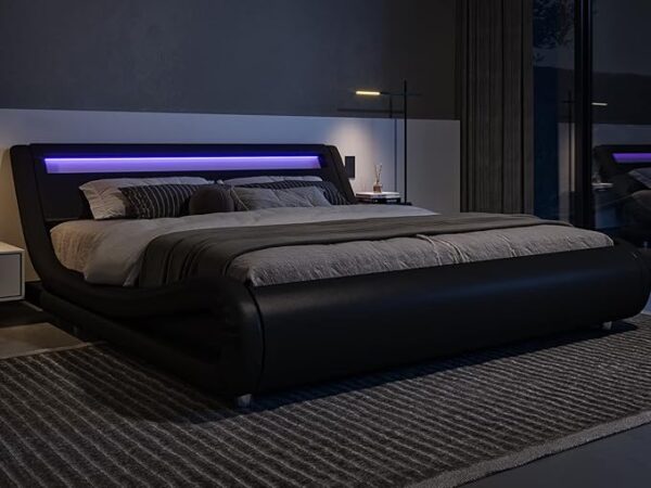 Allewie Full Size LED Platform Bed Frame with Adjustable