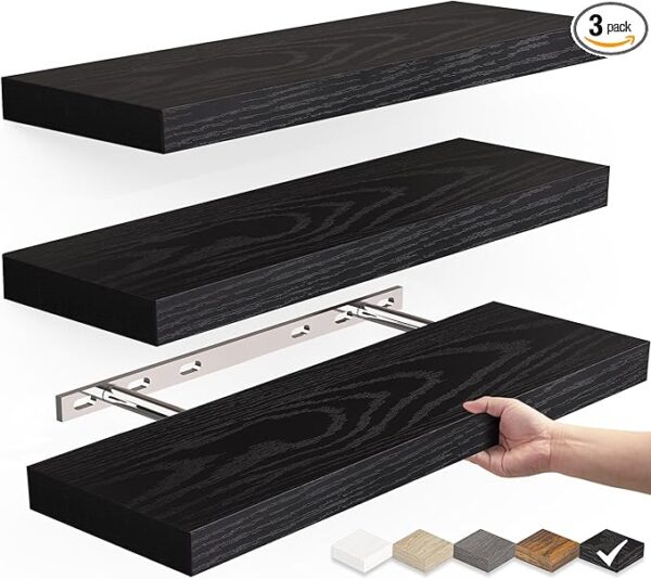 BAYKA Floating Shelves for Wall, Wall Mounted Rustic Wood Shelves for Bathroom