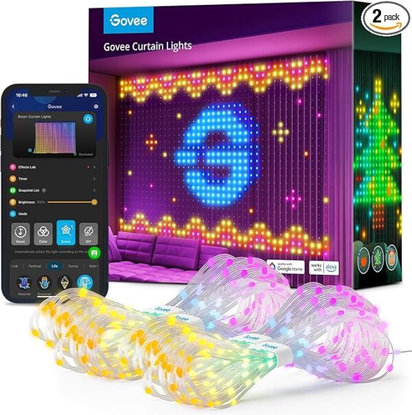 Govee Curtain Lights, Smart LED Window Lights, RGB Color Changing Wall Light
