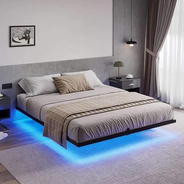 Hasuit Floating Bed Frame Full Size with LED Lights, Metal Platform