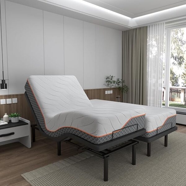 ESHINE Adjustable Bed Frame Split King + Luxury Cool Gel Memory