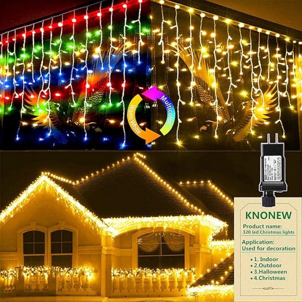 KNONEW Christmas Lights Outdoor Color Changing 400 LED 33ft 11 Modes Curtain Fairy String
