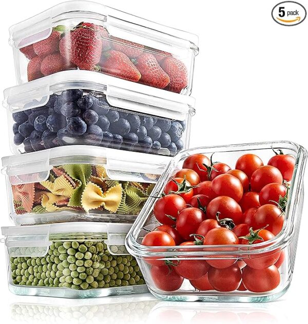 NutriChef 10-Piece Superior Glass Food Storage Containers Set (5 Containers