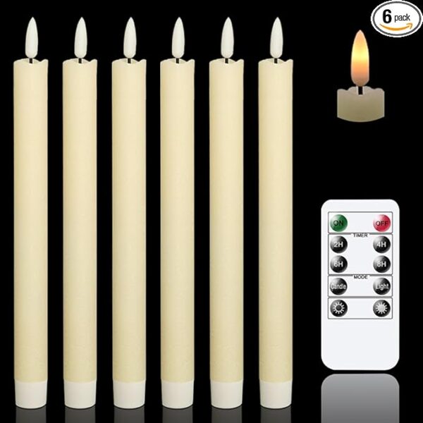 GenSwin Flameless Ivory Taper Candles Flickering with 10-Key Remote, Battery Operated Led