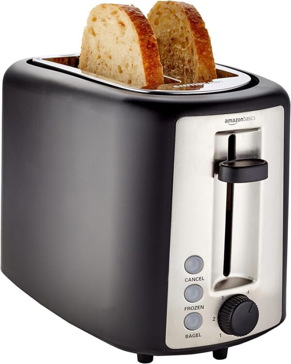 Amazon Basics 2 Slice Extra Wide Slot Toaster with Bagel Function, Removable