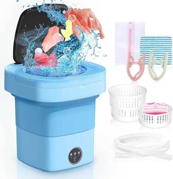 Portable Washing Machine with 3 Intelligent Cleaning Modes, 11L Mini Washer with Foldable