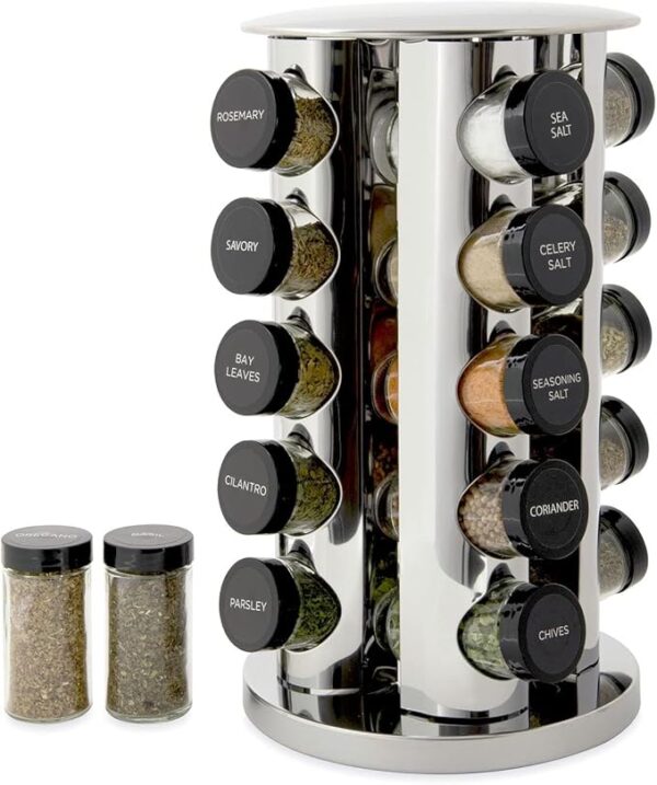 Kamenstein 20 Jar Revolving Countertop Spice Rack with Spices Included, FREE Spice Refills