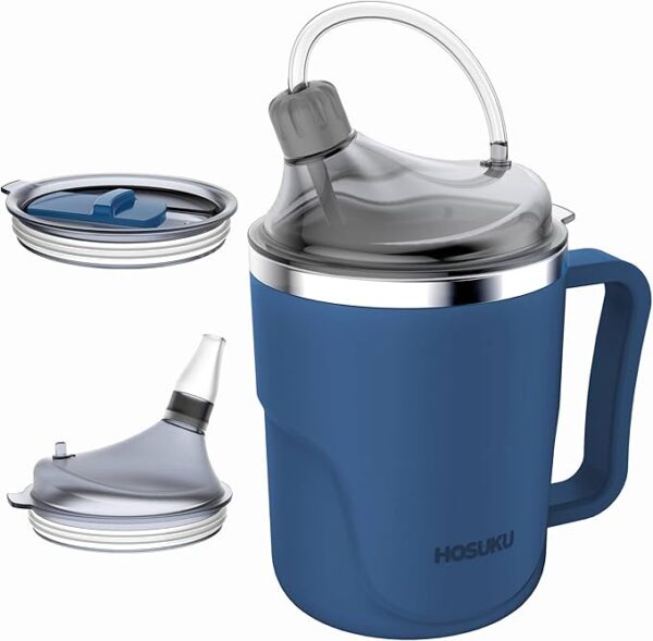 Spill-Proof Cup for Elderly, 13.5oz Stainless Steel Sippy Cup with Straw, Ideal for Seniors