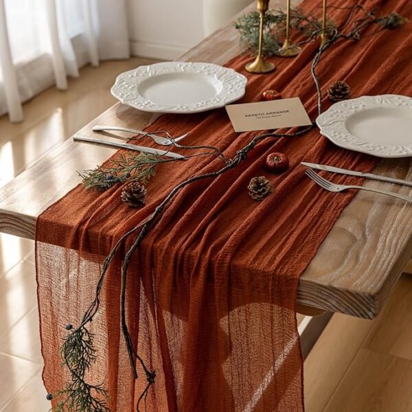 Keketo Thanksgiving Fall Table Runner Cheesecloth Runner Terracotta Gauze