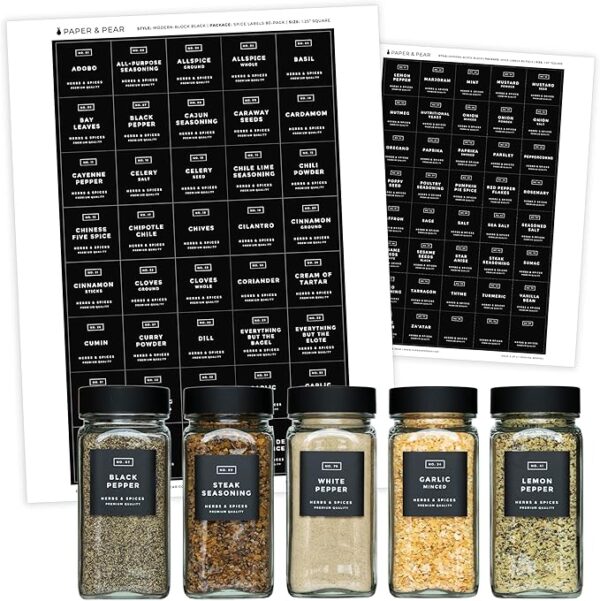Modern Block-Black Spice Labels (no Jars) by Paper & Pear